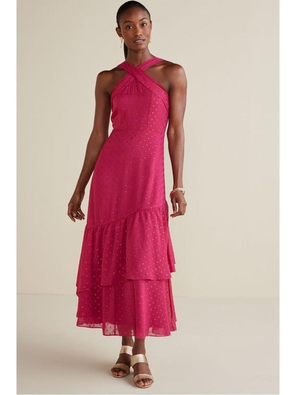 Soft Surroundings Fuchsia Maxi Dress with Cross-Neck